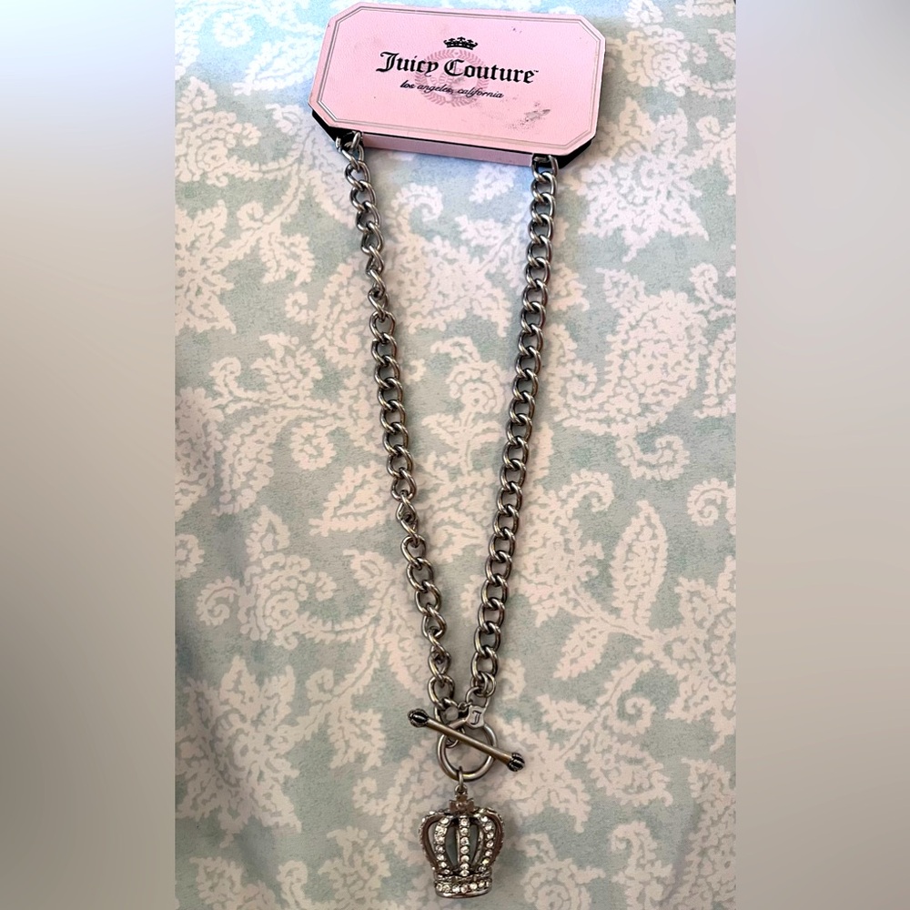 Juicy Couture Silver Chain with pave Crown Charm